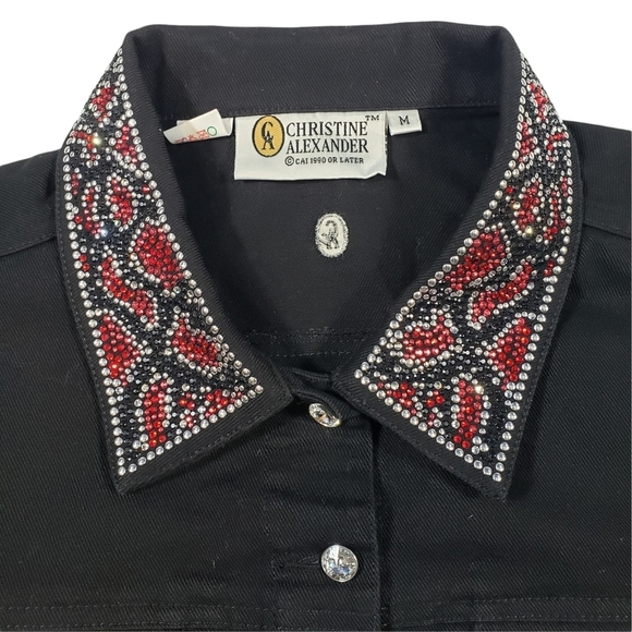 Christine Alexander Black Denim Jacket Sz Medium Swarovski Crystal Western Rodeo - Picture 4 of 14